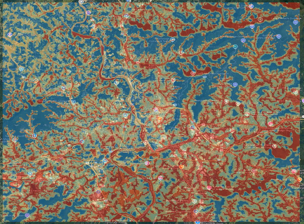 Flood map of Ashville, North Carolina