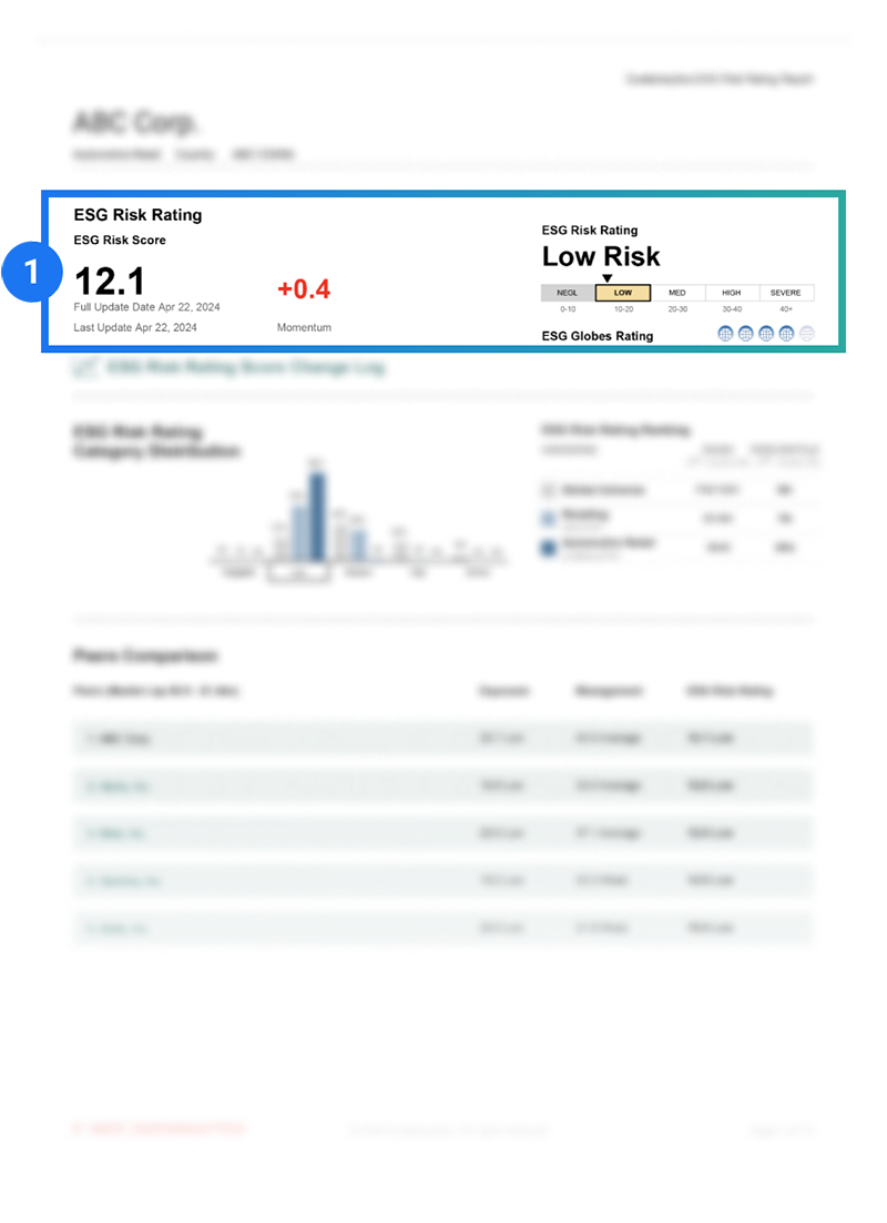 ESG Risk ratings report showcasing company rating