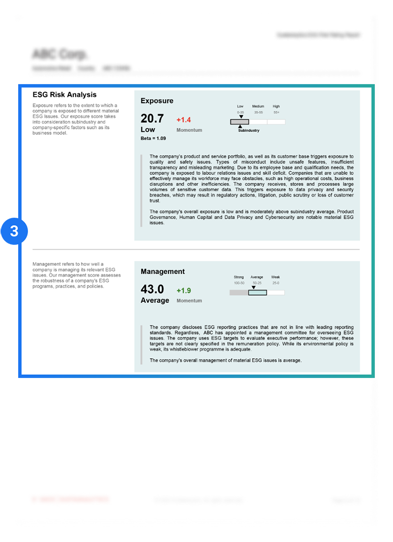 ESG Risk ratings report showcasing company analysis